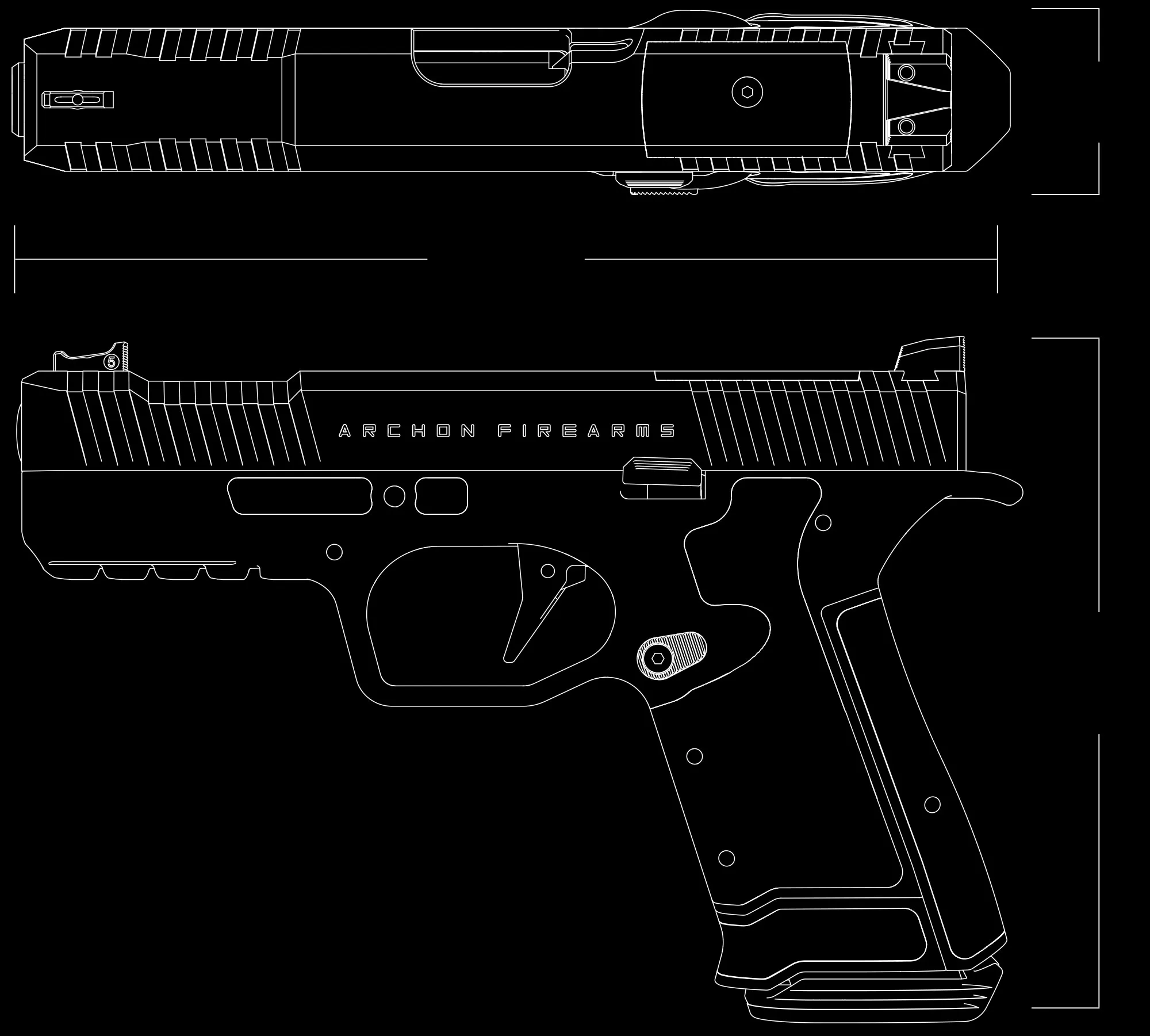 Technical drawing of Type B from the top and the left side