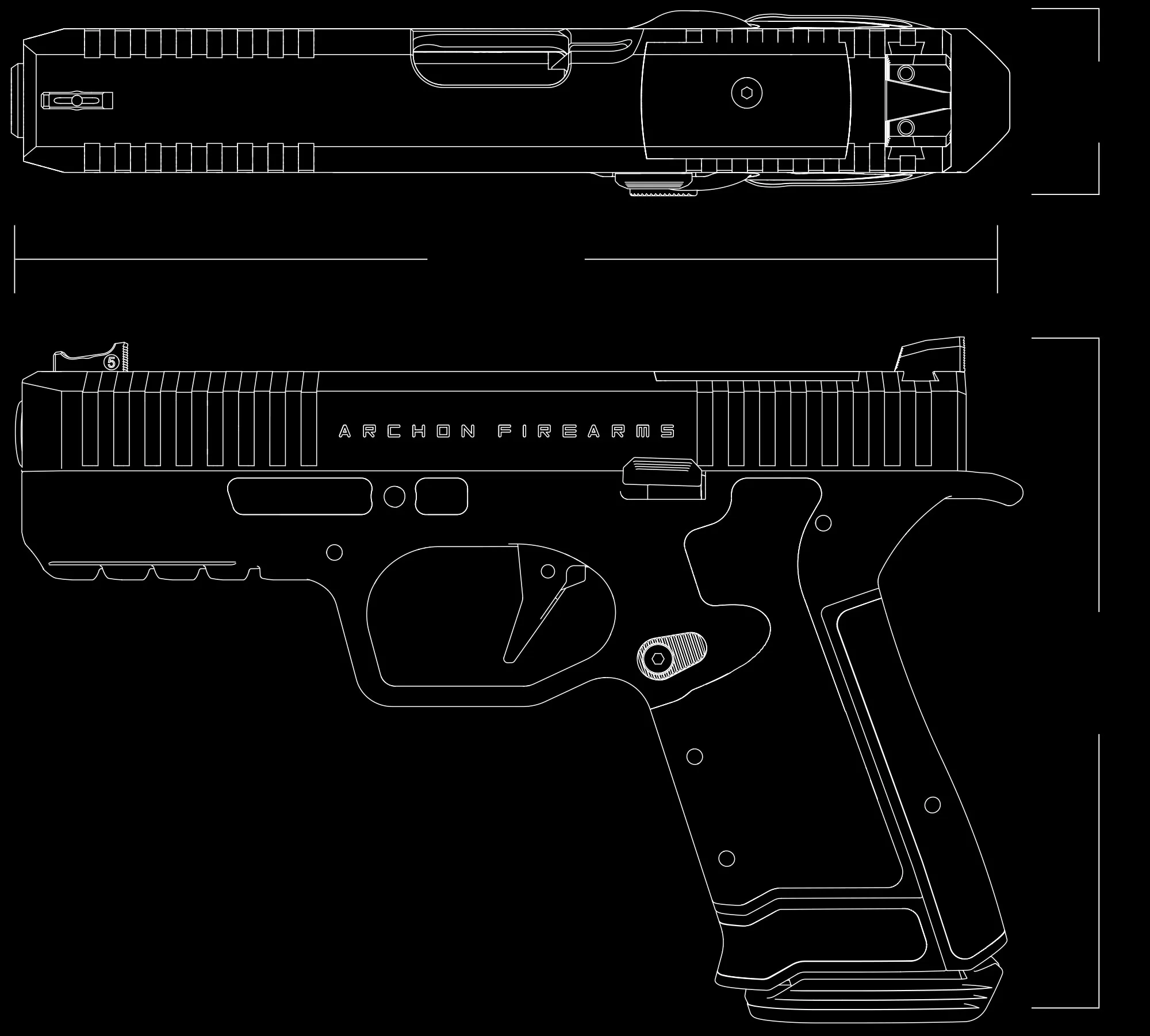 Technical drawing of Type D from the top and the left side